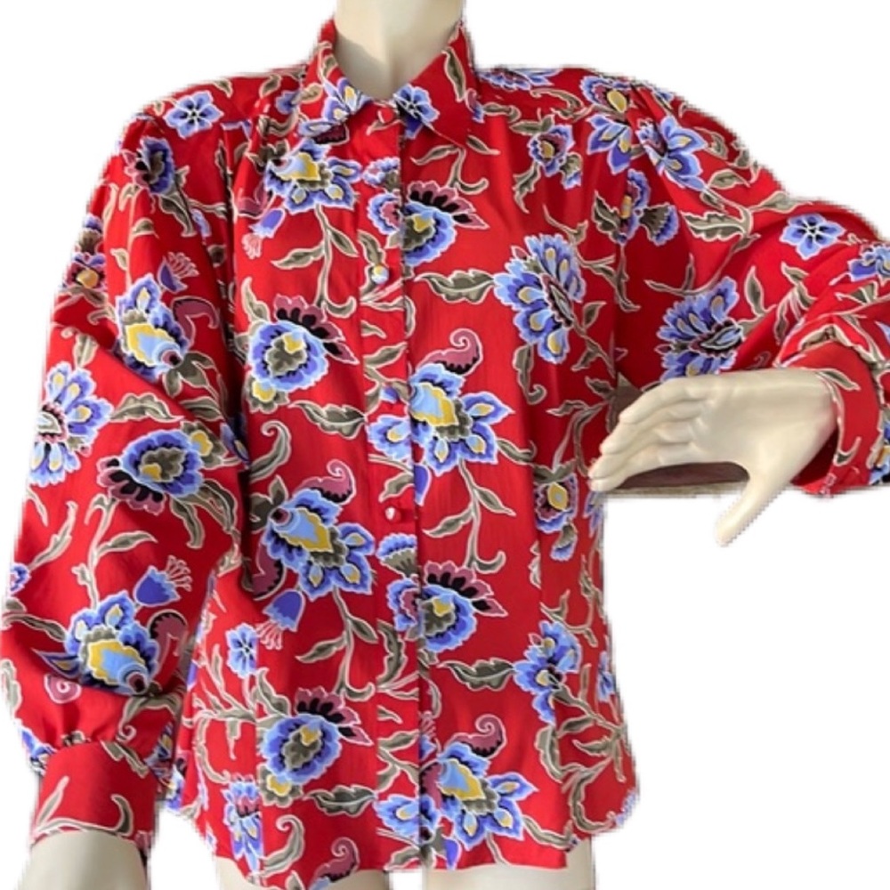 Vintage Red Floral Long Sleeve Shirt